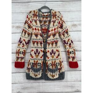 Sleeping on Snow Anthro Chunky Knit Long Cardigan Sweater Womens M Multicolor